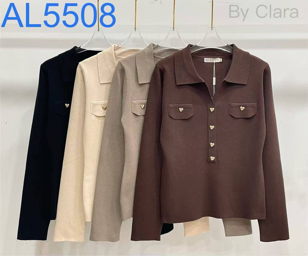 Polo-collar knit sweater