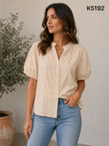 Short-sleeved embroidered cotton blouse