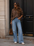 Light-blue wide-leg jeans, high-waisted: BLUE / L