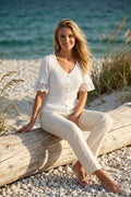 Ribbed knit top with lace sleeves