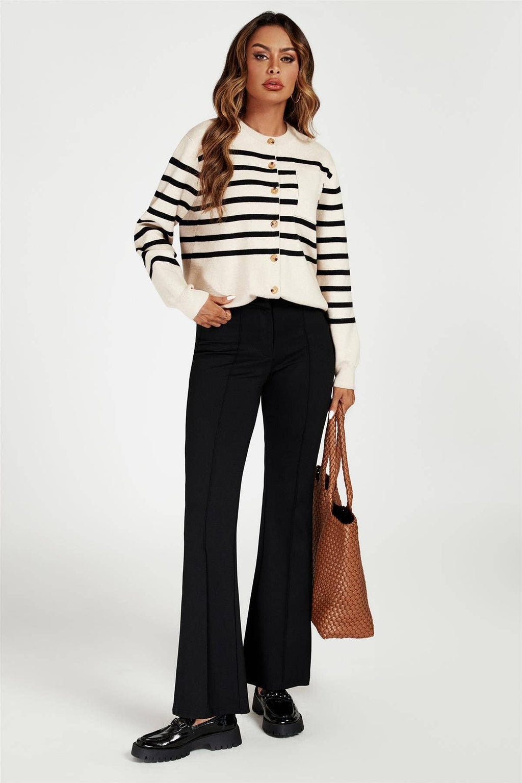 Pocket Stripe Knitted Cardigan