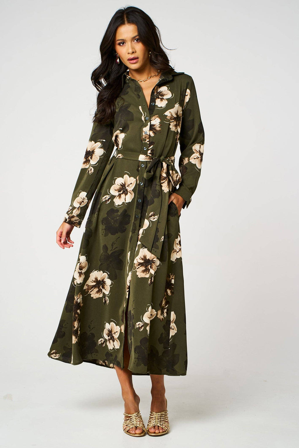 The Olive Bloom Shirt Dress