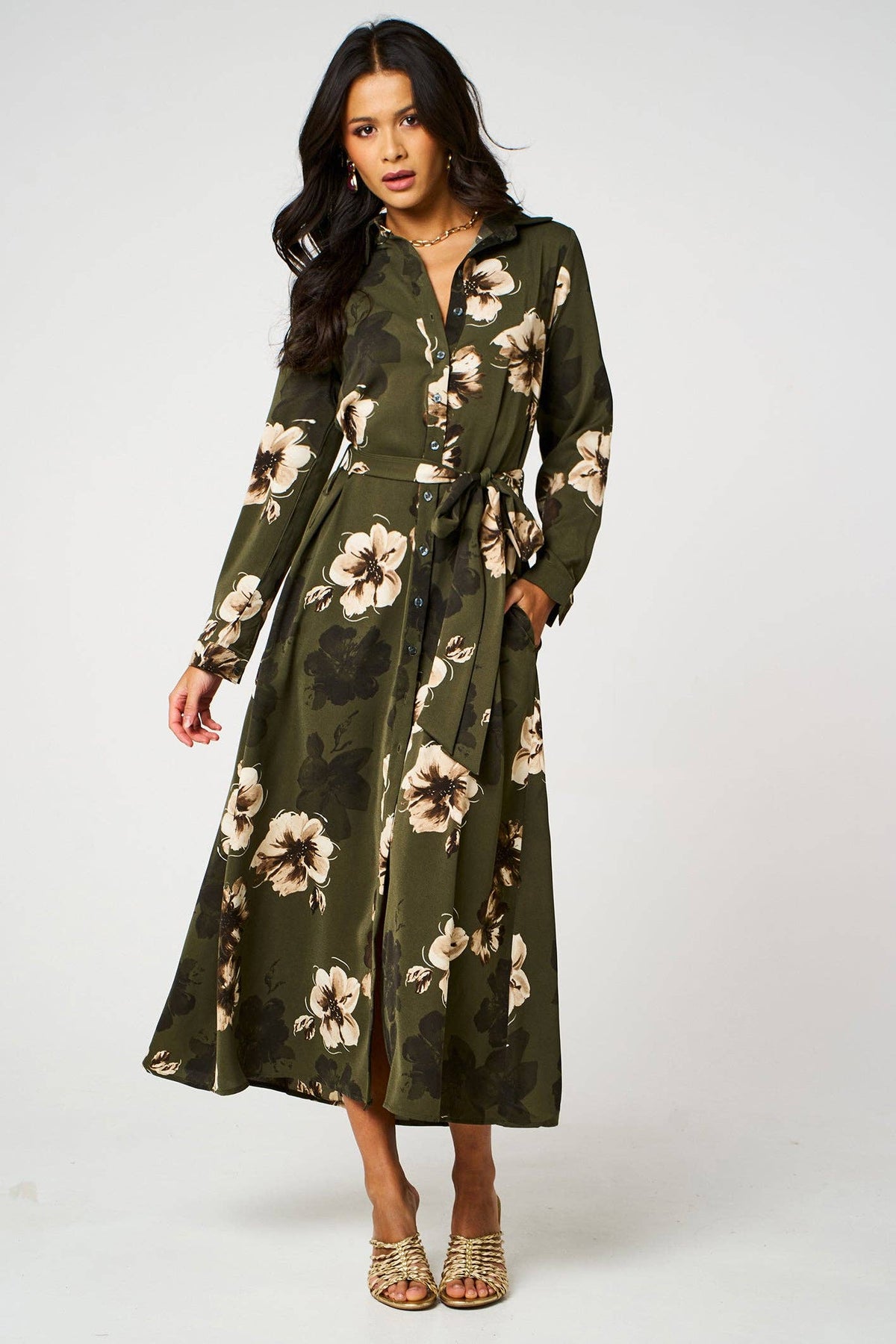 The Olive Bloom Shirt Dress