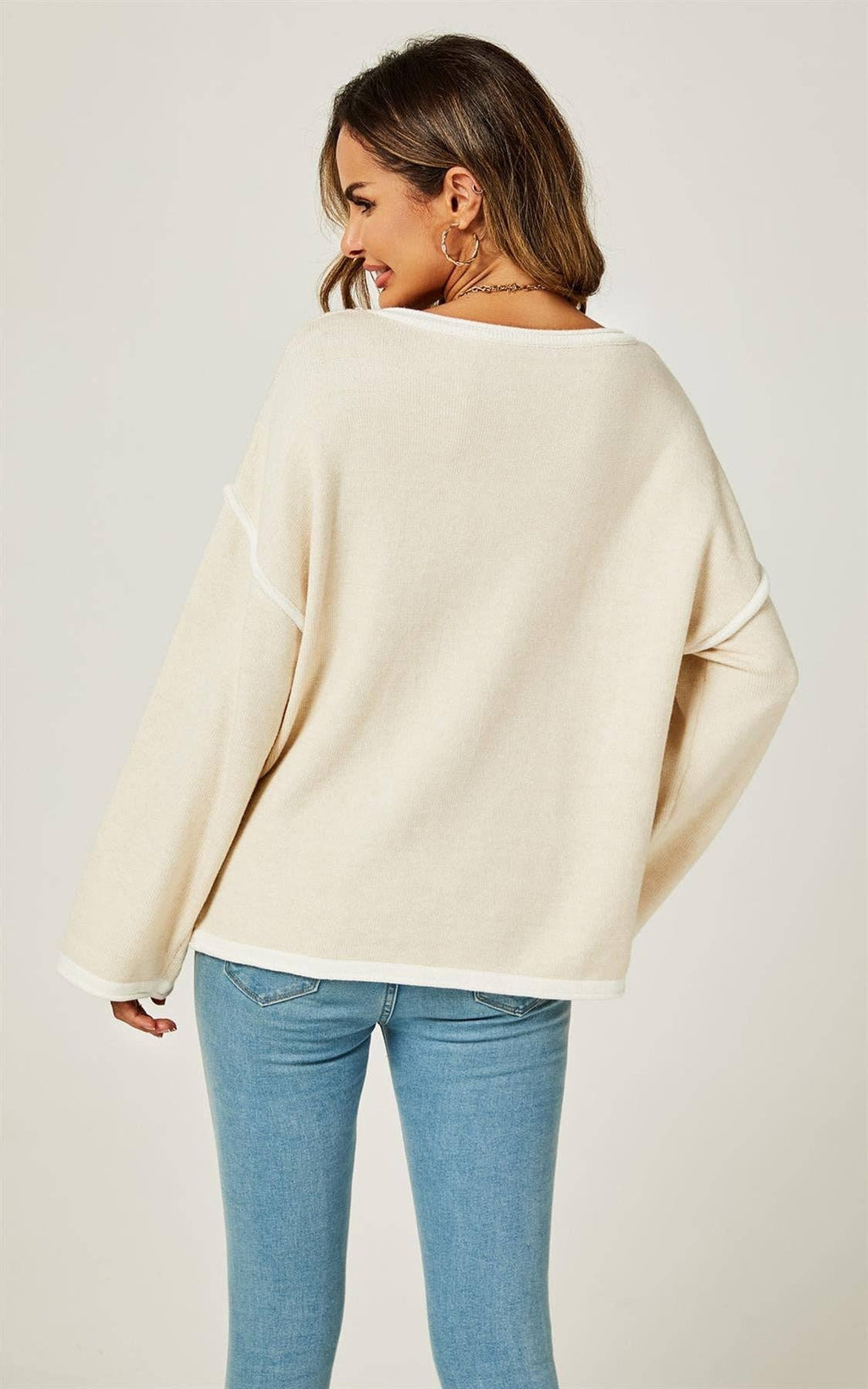 White Striped Oversized Top in Beige