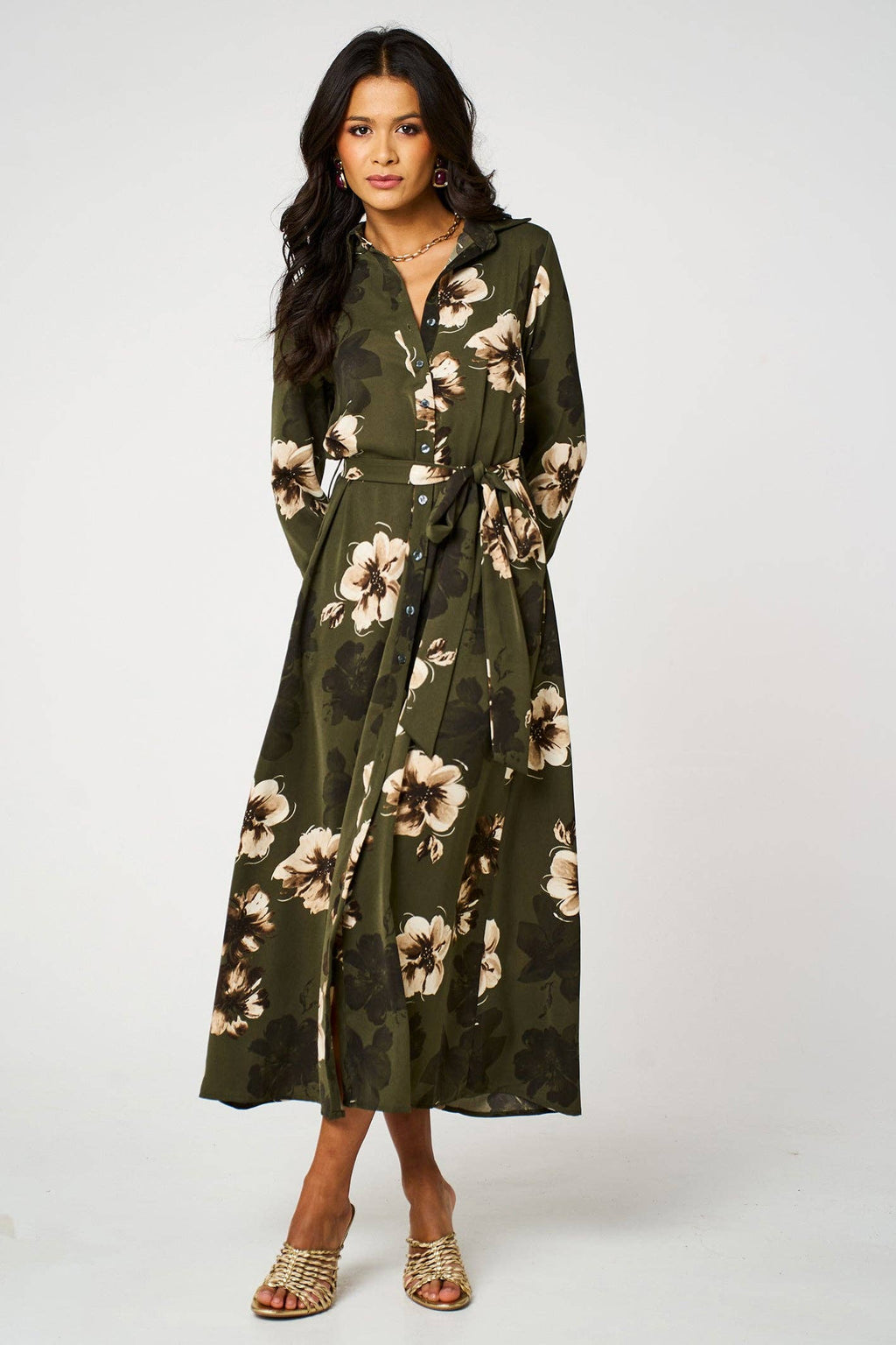 The Olive Bloom Shirt Dress