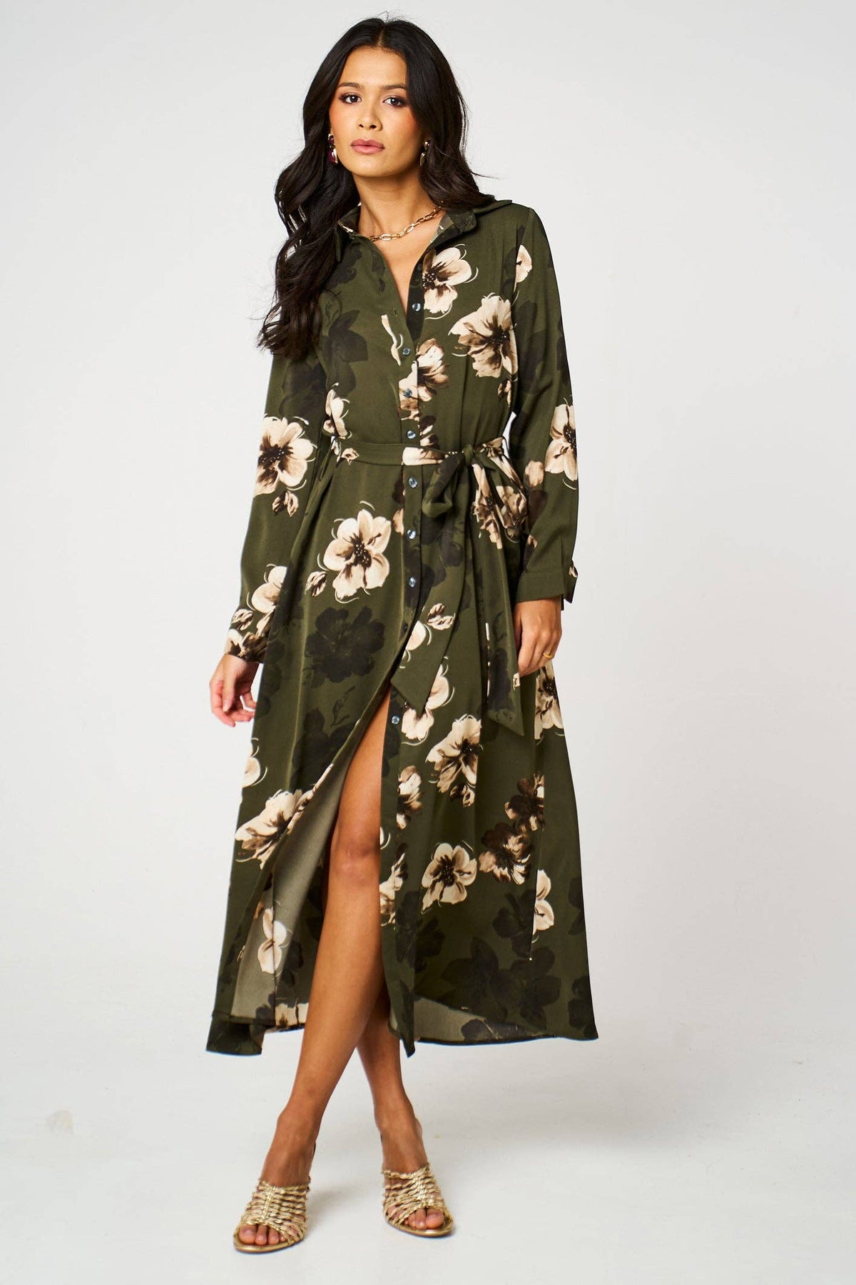 The Olive Bloom Shirt Dress